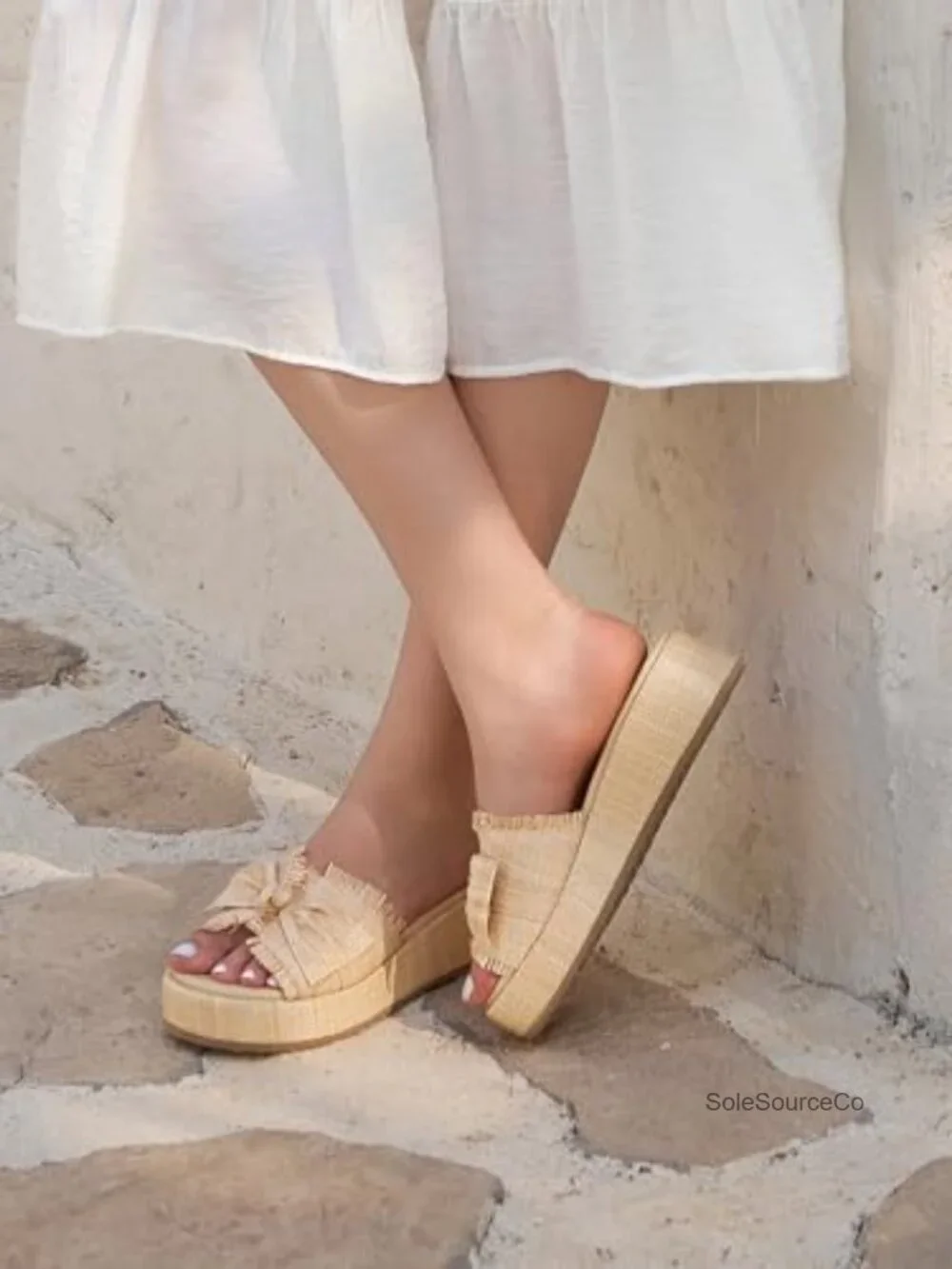 Women's Raffia Wedge Sandals Slip-On Bow Open Toe Espadrilles Summer Beach